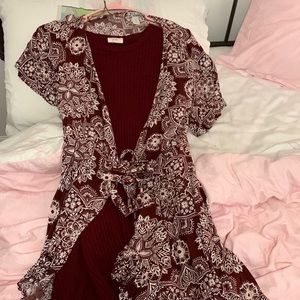 burgundy dress and coverup